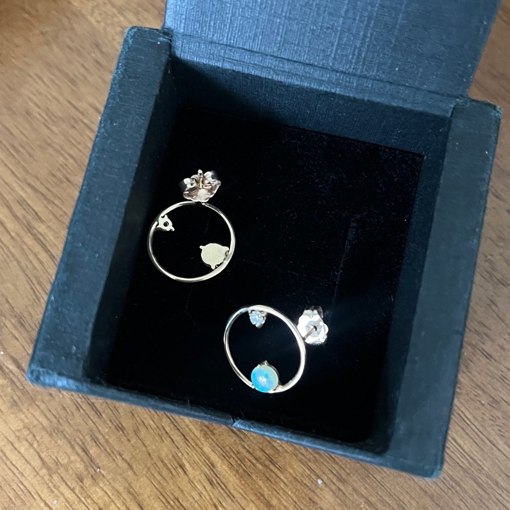 Wwake Diamond and Opal Circle Gold Earrings - Picture 2 of 5